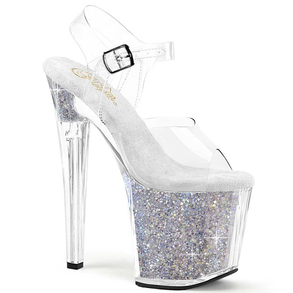Pleaser - ENCHANT708RSI Ankle strap sandal, Pole dance shoes - Transparent/Silver coloured Product image